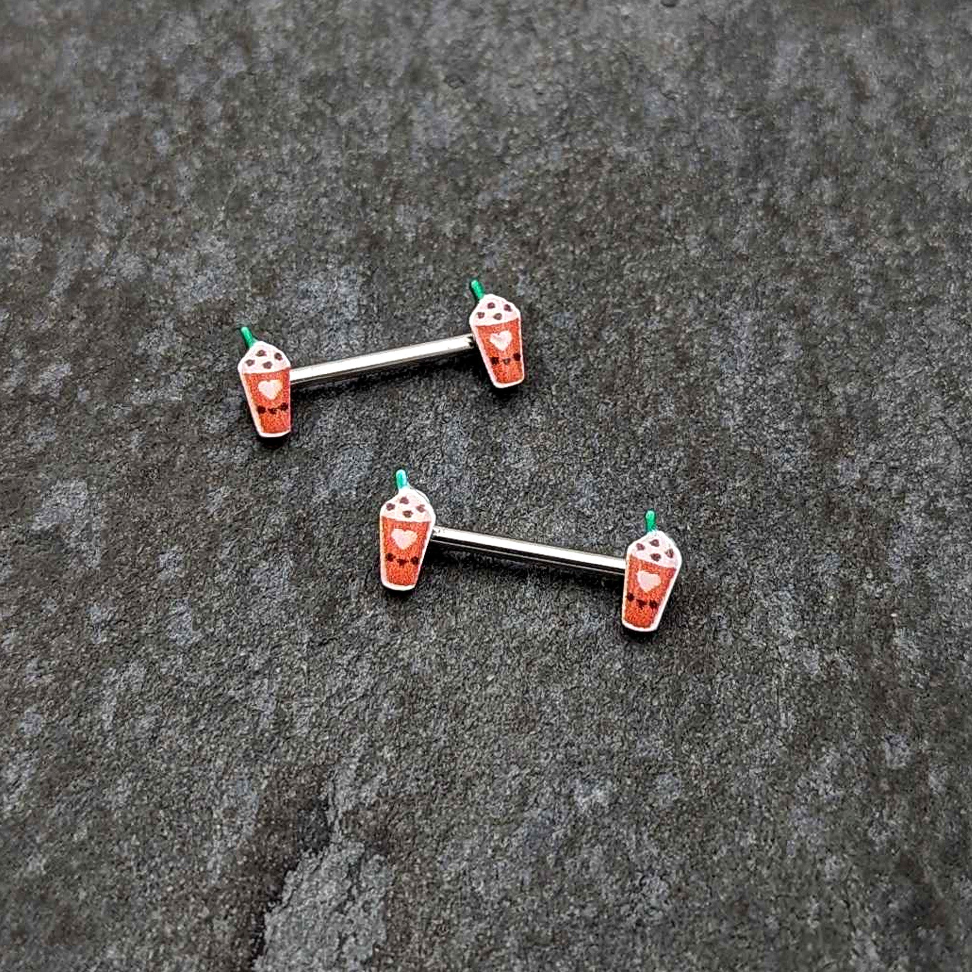 BodyCandy 14G 9/16 Sweet Pumpkin Frappe Autumn Barbell Nipple Ring Set — side view