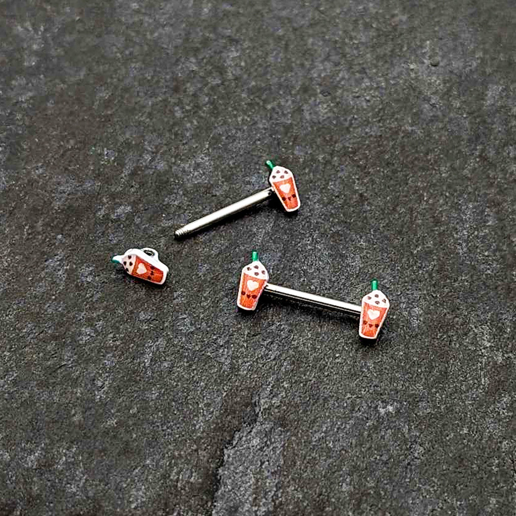 BodyCandy 14G 9/16 Sweet Pumpkin Frappe Autumn Barbell Nipple Ring Set — back view