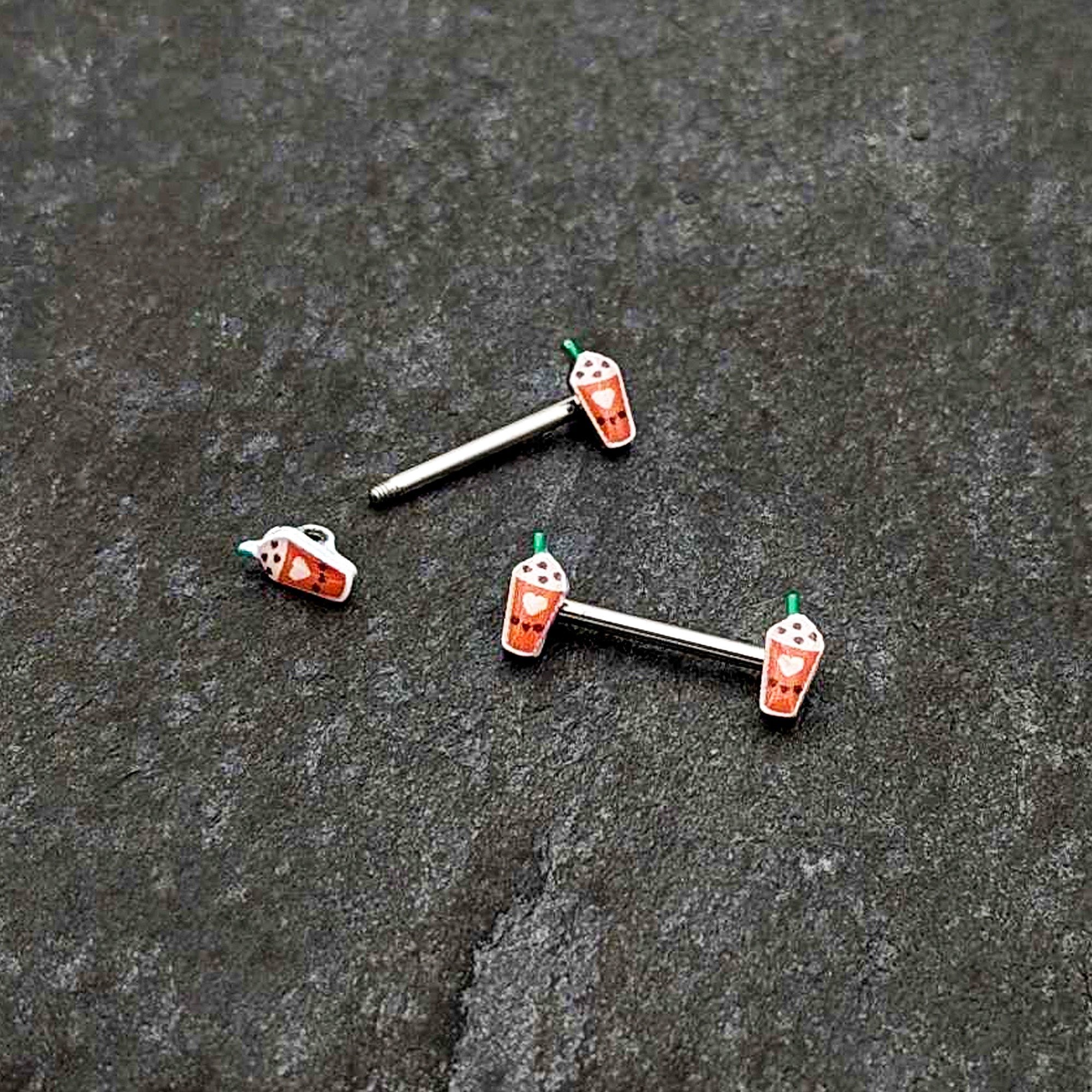 BodyCandy 14G 9/16 Sweet Pumpkin Frappe Autumn Barbell Nipple Ring Set — back view