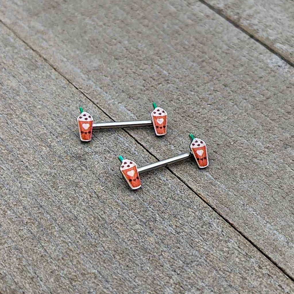 BodyCandy 14G 9/16 Sweet Pumpkin Frappe Autumn Barbell Nipple Ring Set — alternative angle