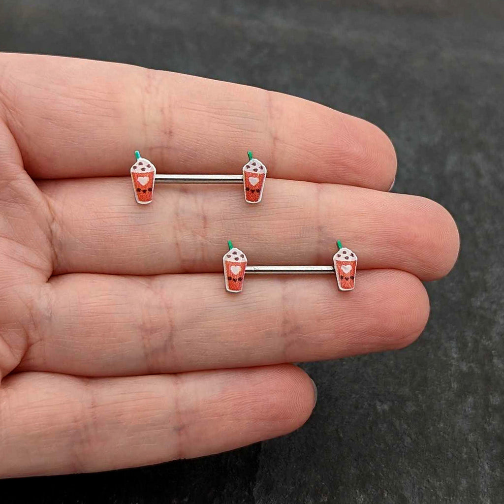 BodyCandy 14G 9/16 Sweet Pumpkin Frappe Autumn Barbell Nipple Ring Set — size reference