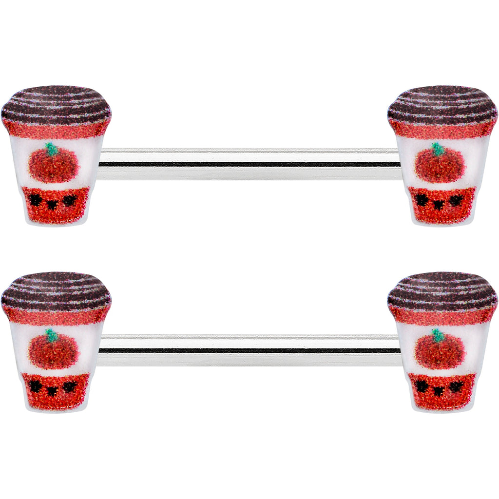 BodyCandy 14G 9/16 Sweet Pumpkin Latte Autumn Barbell Nipple Ring Set — detail close-up