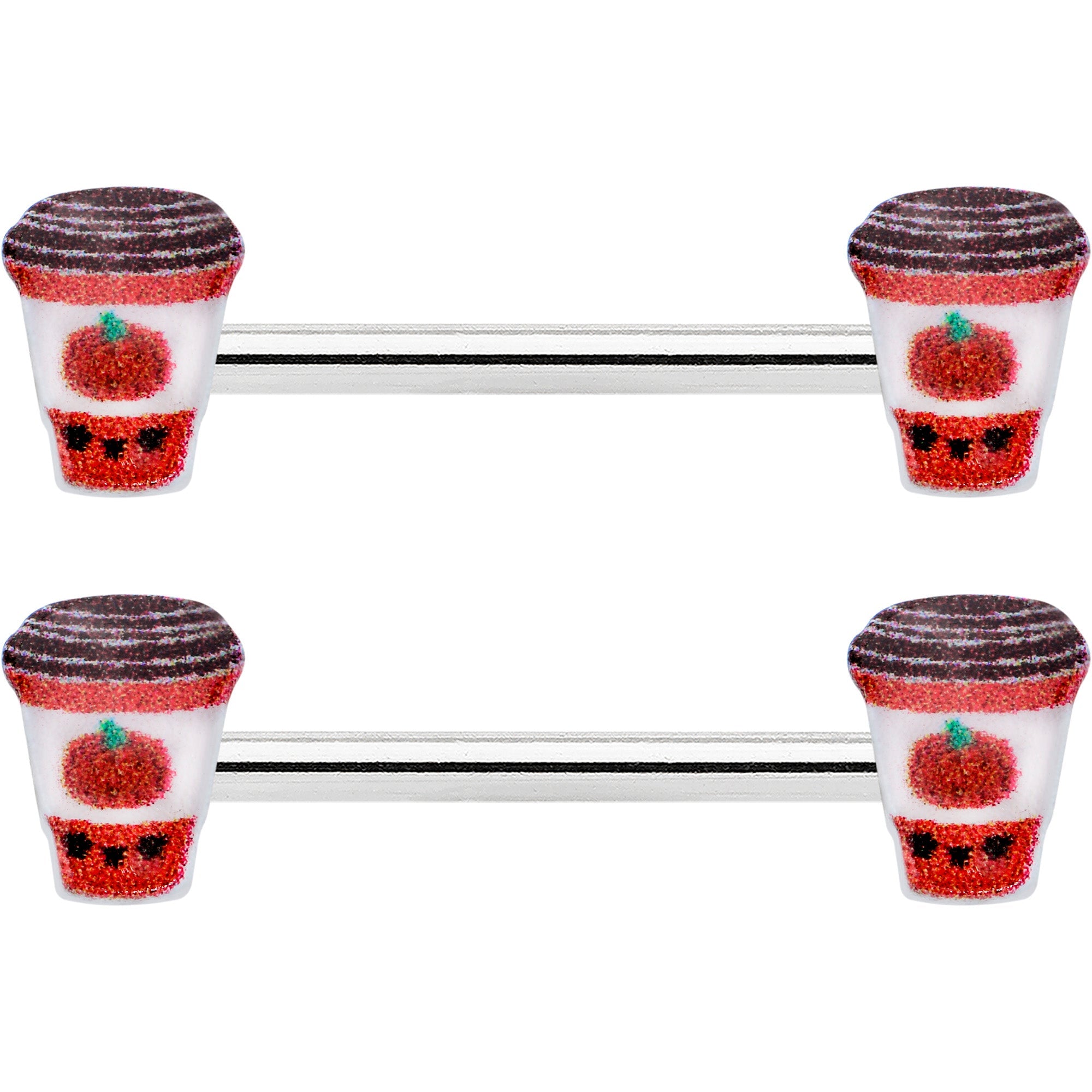 BodyCandy 14G 9/16 Sweet Pumpkin Latte Autumn Barbell Nipple Ring Set — detail close-up