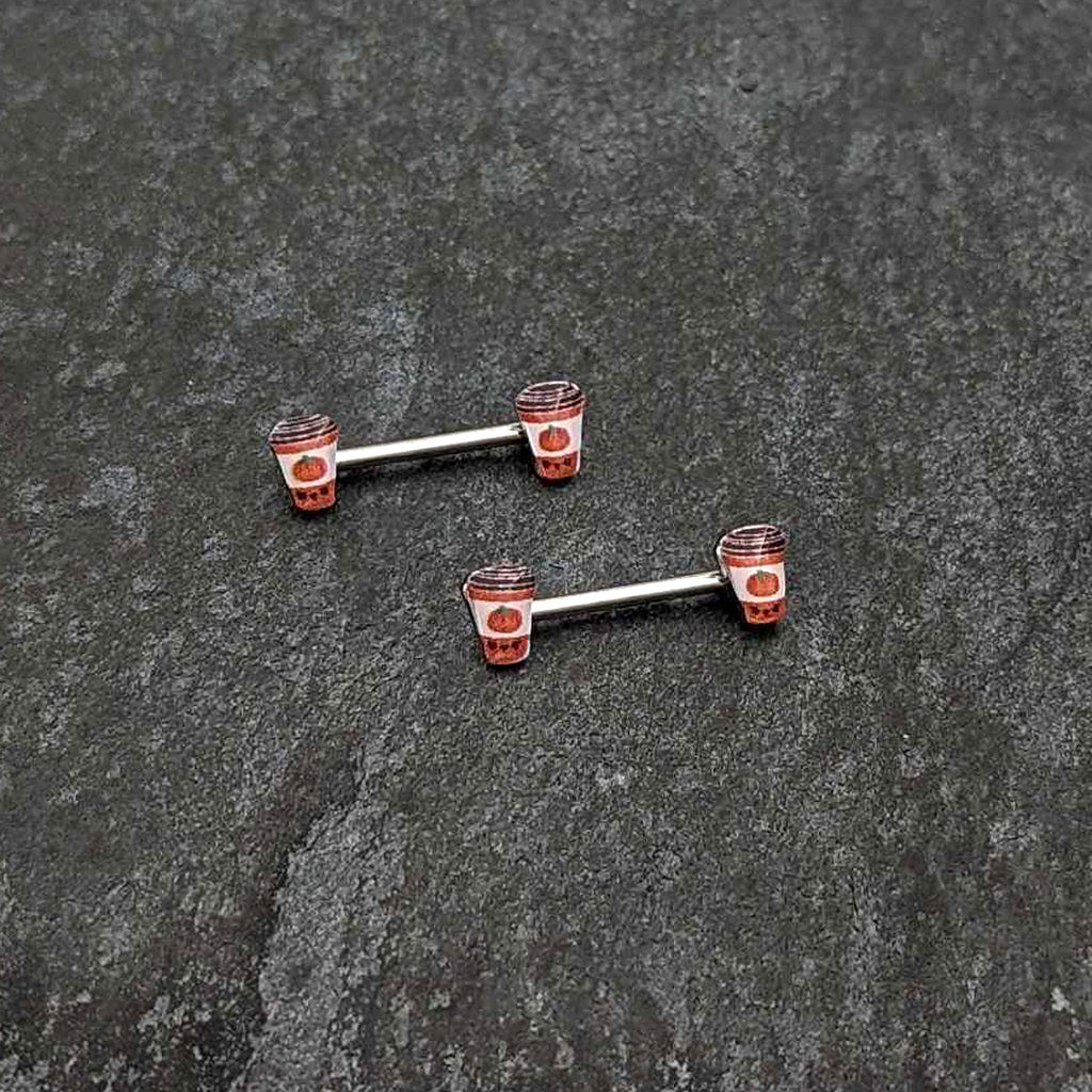 BodyCandy 14G 9/16 Sweet Pumpkin Latte Autumn Barbell Nipple Ring Set — side view