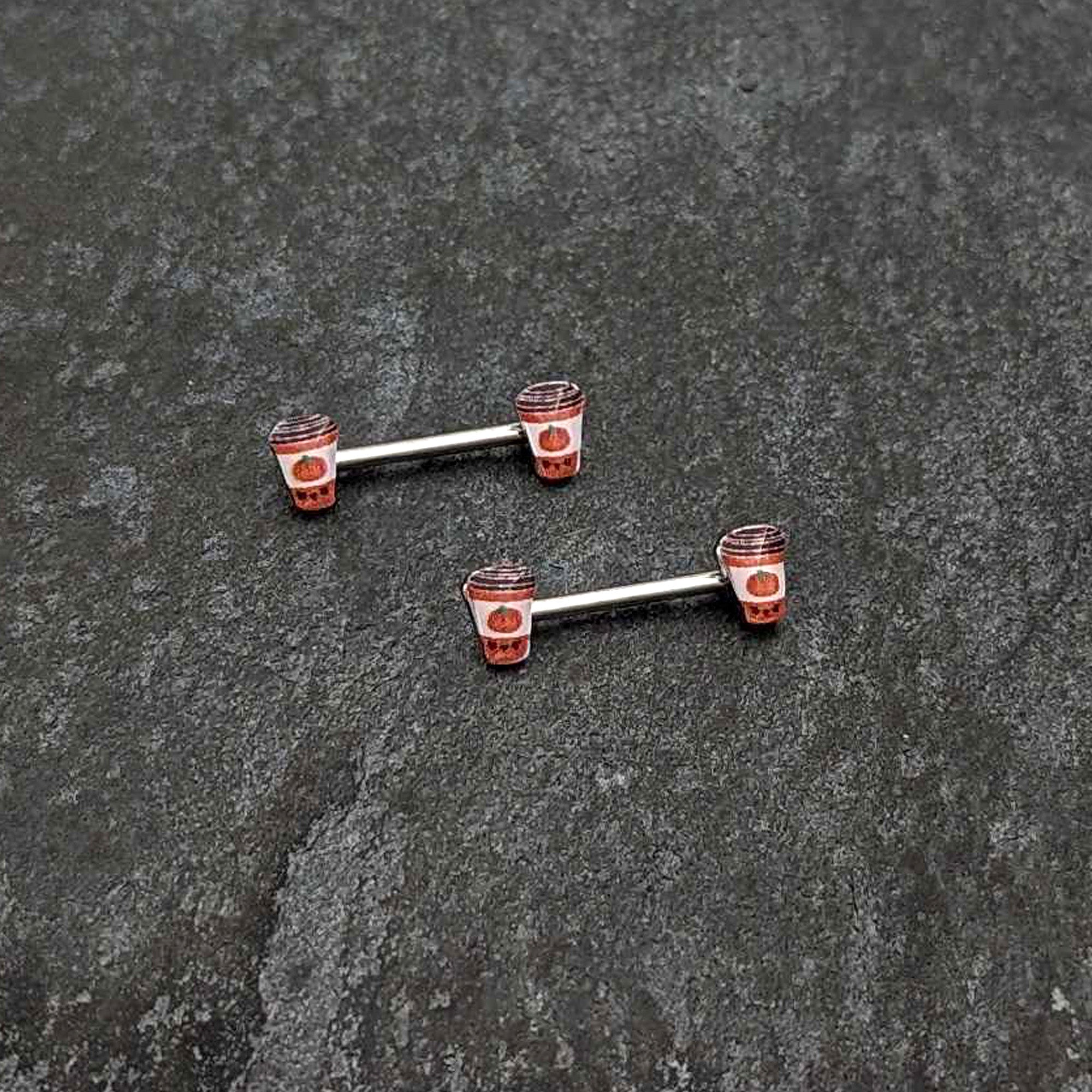 BodyCandy 14G 9/16 Sweet Pumpkin Latte Autumn Barbell Nipple Ring Set — side view