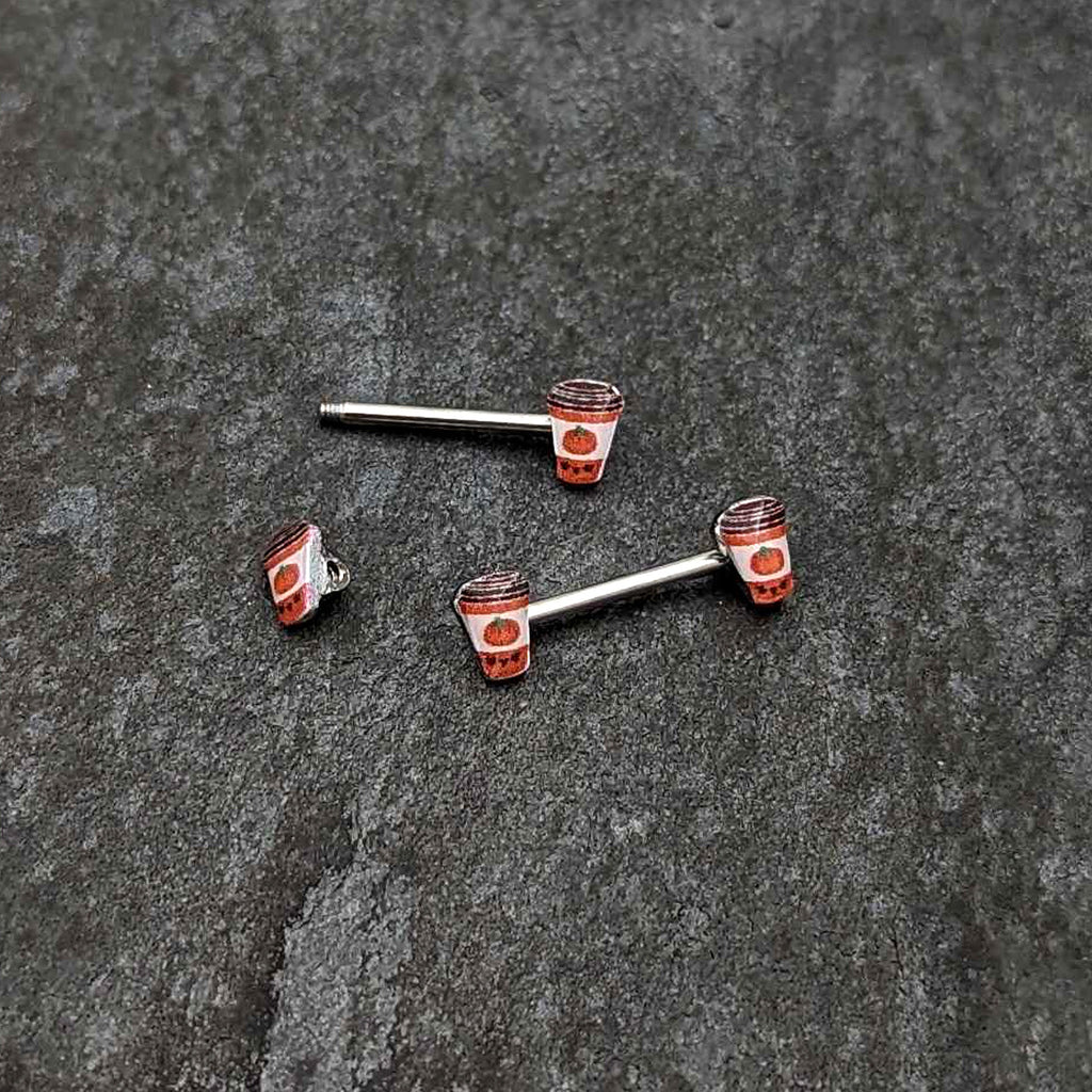 BodyCandy 14G 9/16 Sweet Pumpkin Latte Autumn Barbell Nipple Ring Set — back view