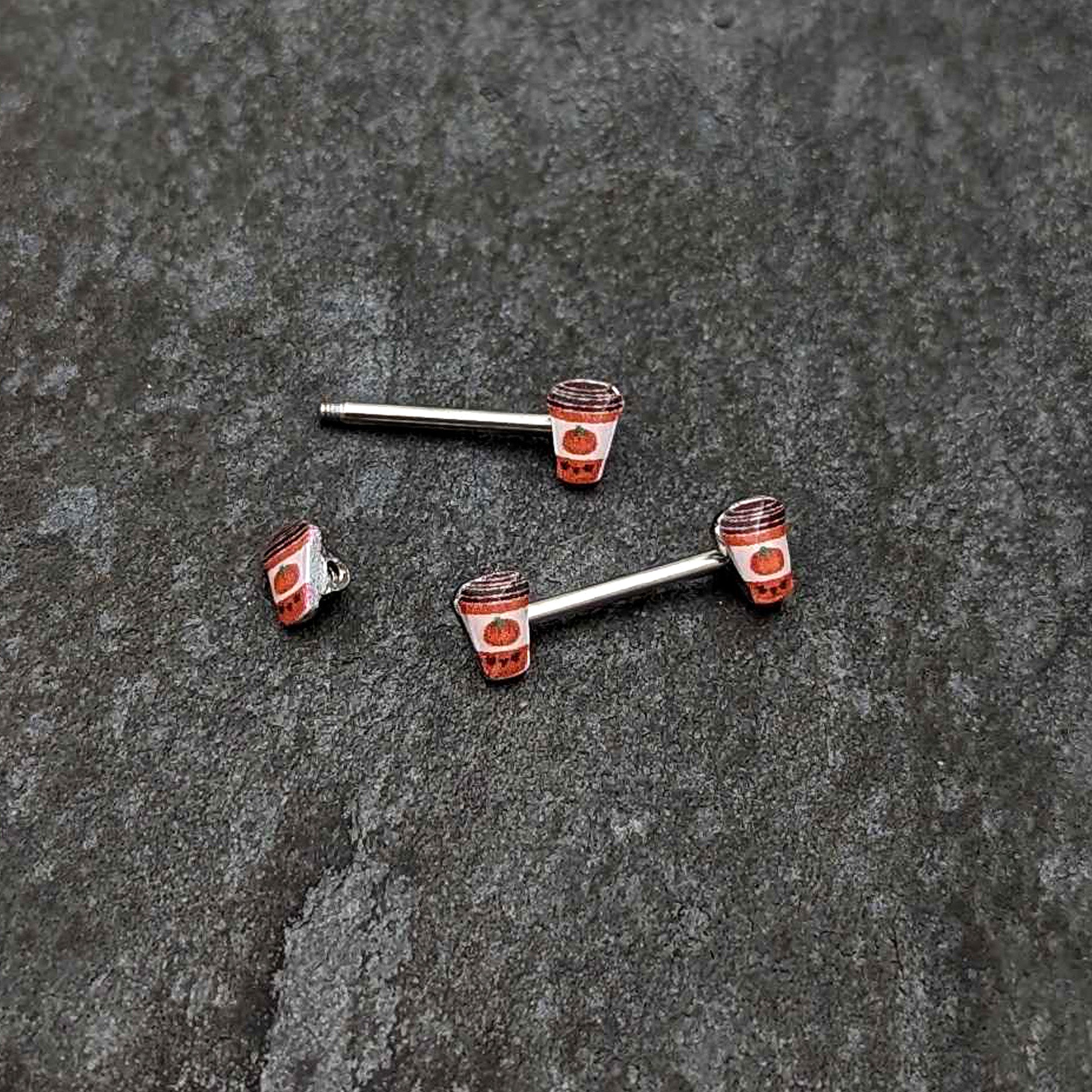 BodyCandy 14G 9/16 Sweet Pumpkin Latte Autumn Barbell Nipple Ring Set — back view