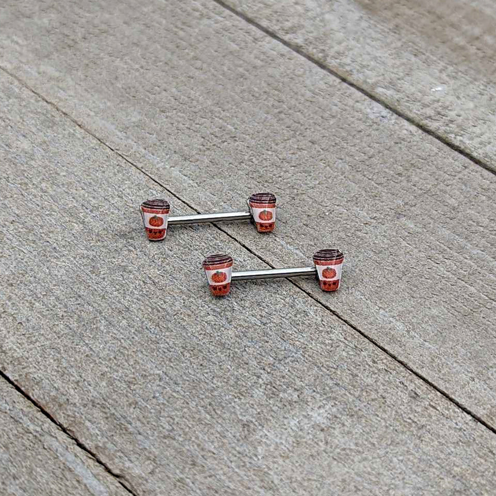 BodyCandy 14G 9/16 Sweet Pumpkin Latte Autumn Barbell Nipple Ring Set — alternative angle