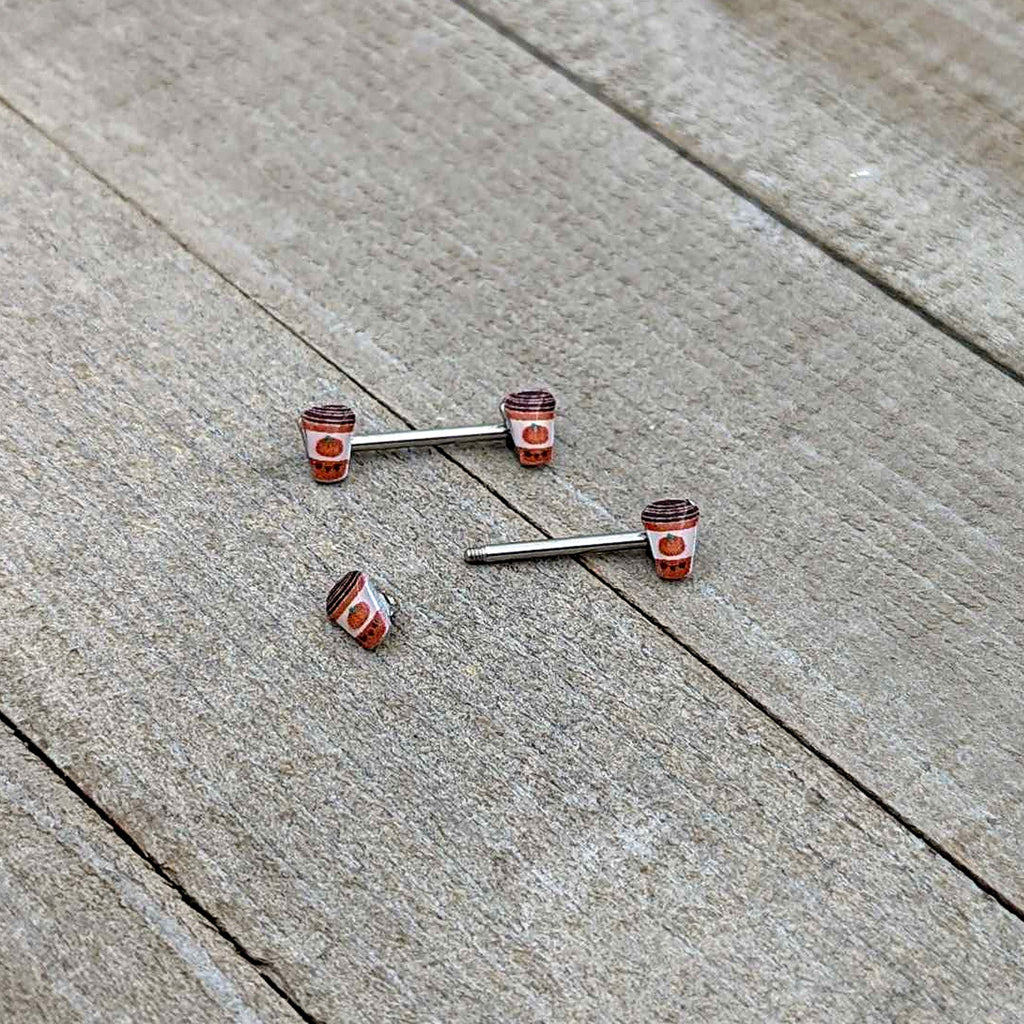 BodyCandy 14G 9/16 Sweet Pumpkin Latte Autumn Barbell Nipple Ring Set — in-use photo