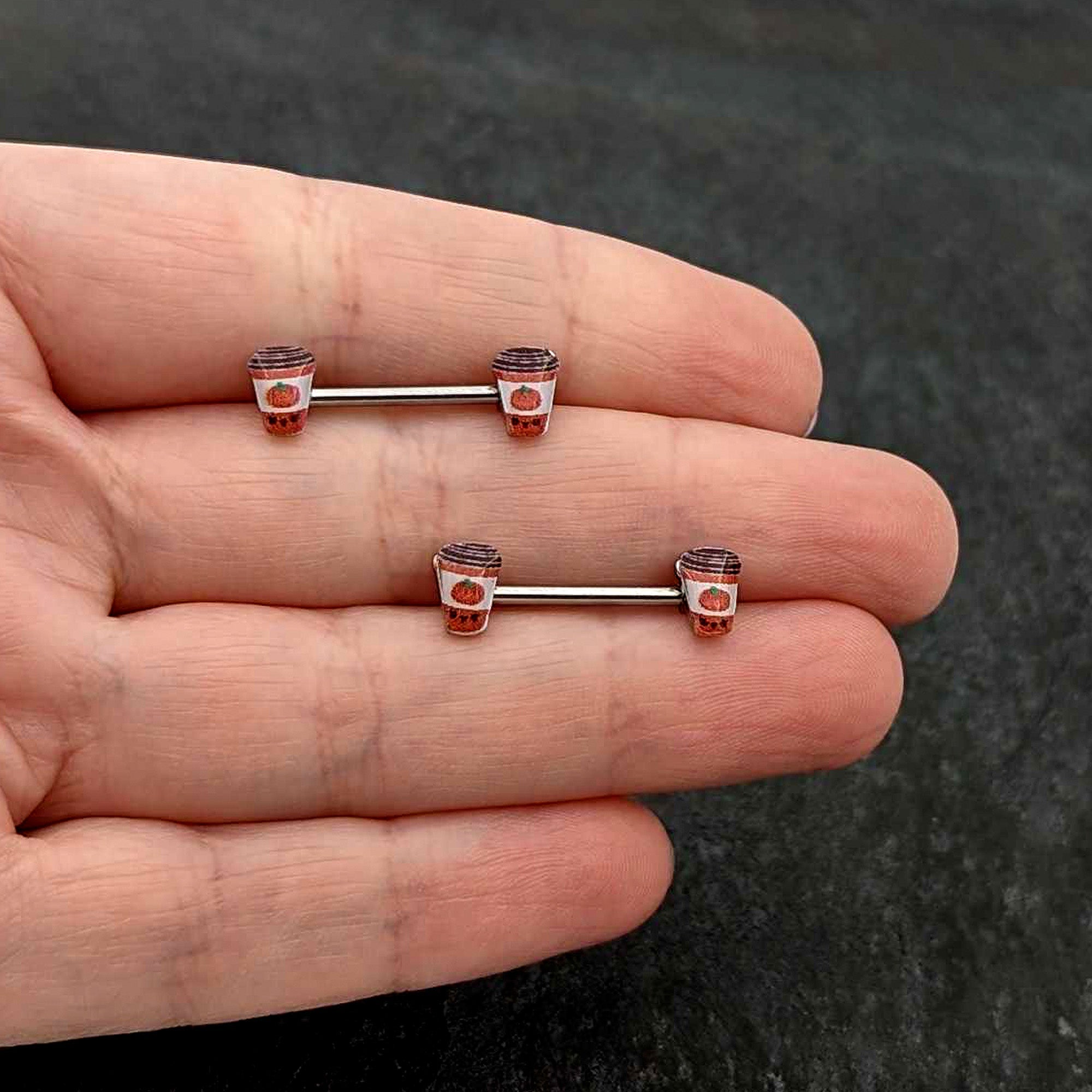 BodyCandy 14G 9/16 Sweet Pumpkin Latte Autumn Barbell Nipple Ring Set — size reference