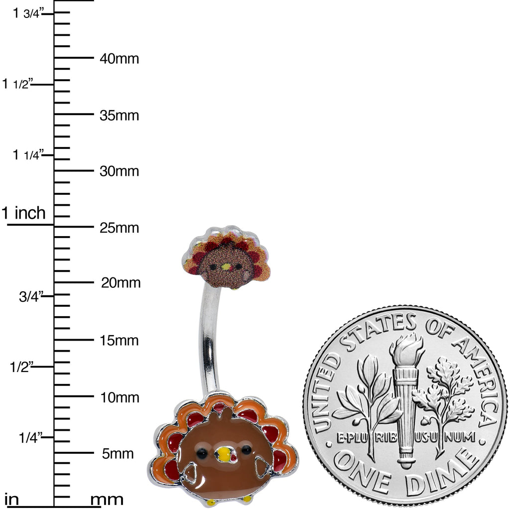 BodyCandy Cute Colorful Turkey Thanksgiving Double Mount Belly Ring — lifestyle context