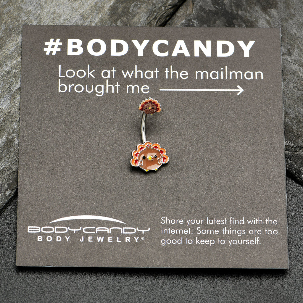 BodyCandy Cute Colorful Turkey Thanksgiving Double Mount Belly Ring — side view