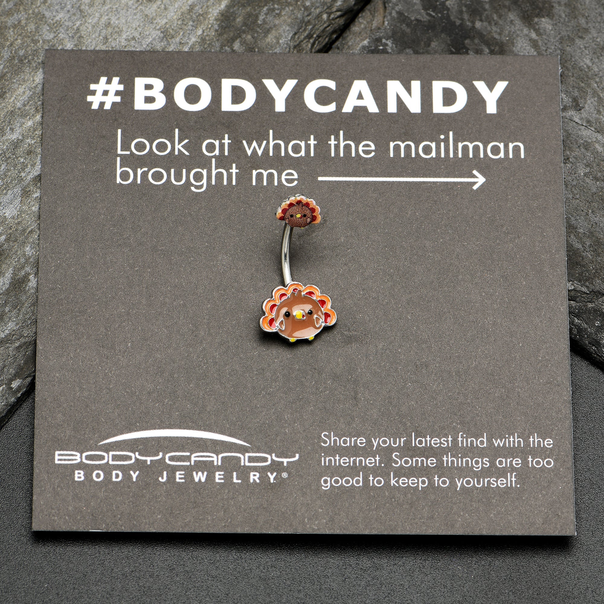 BodyCandy Cute Colorful Turkey Thanksgiving Double Mount Belly Ring — side view