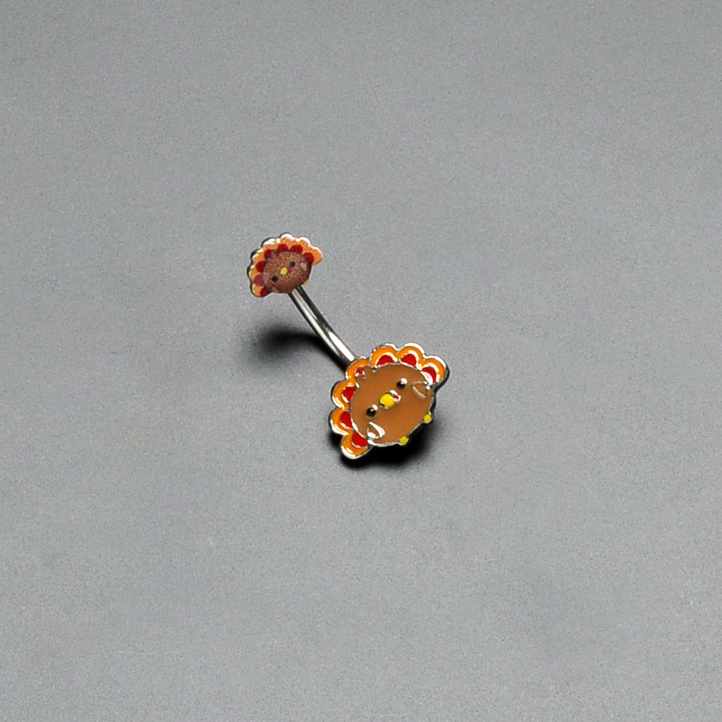 BodyCandy Cute Colorful Turkey Thanksgiving Double Mount Belly Ring — back view