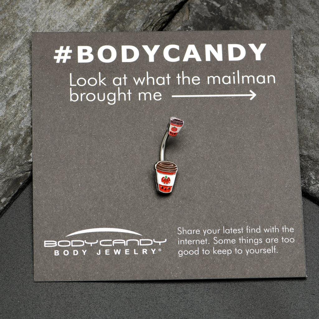 BodyCandy Sweet Pumpkin Latte Autumn Double Mount Belly Ring — side view