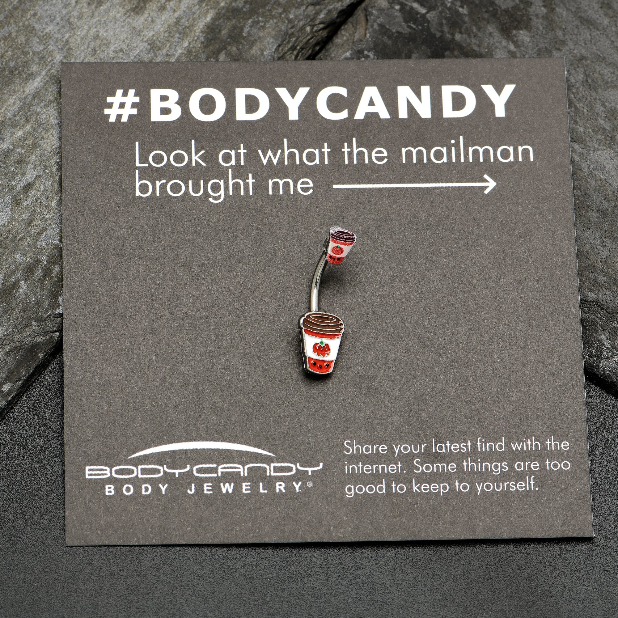 BodyCandy Sweet Pumpkin Latte Autumn Double Mount Belly Ring — side view