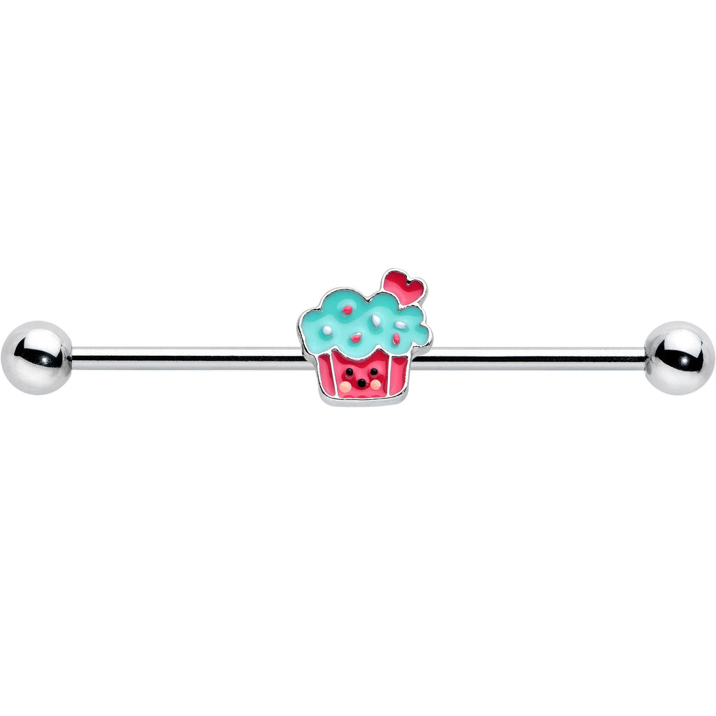 BodyCandy 14G Sweet Happy Cupcake Industrial Barbell 38mm — detail close-up