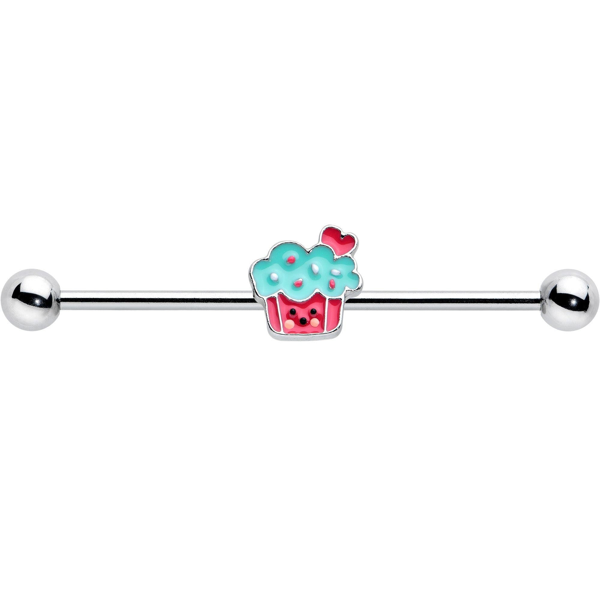 BodyCandy 14G Sweet Happy Cupcake Industrial Barbell 38mm — detail close-up