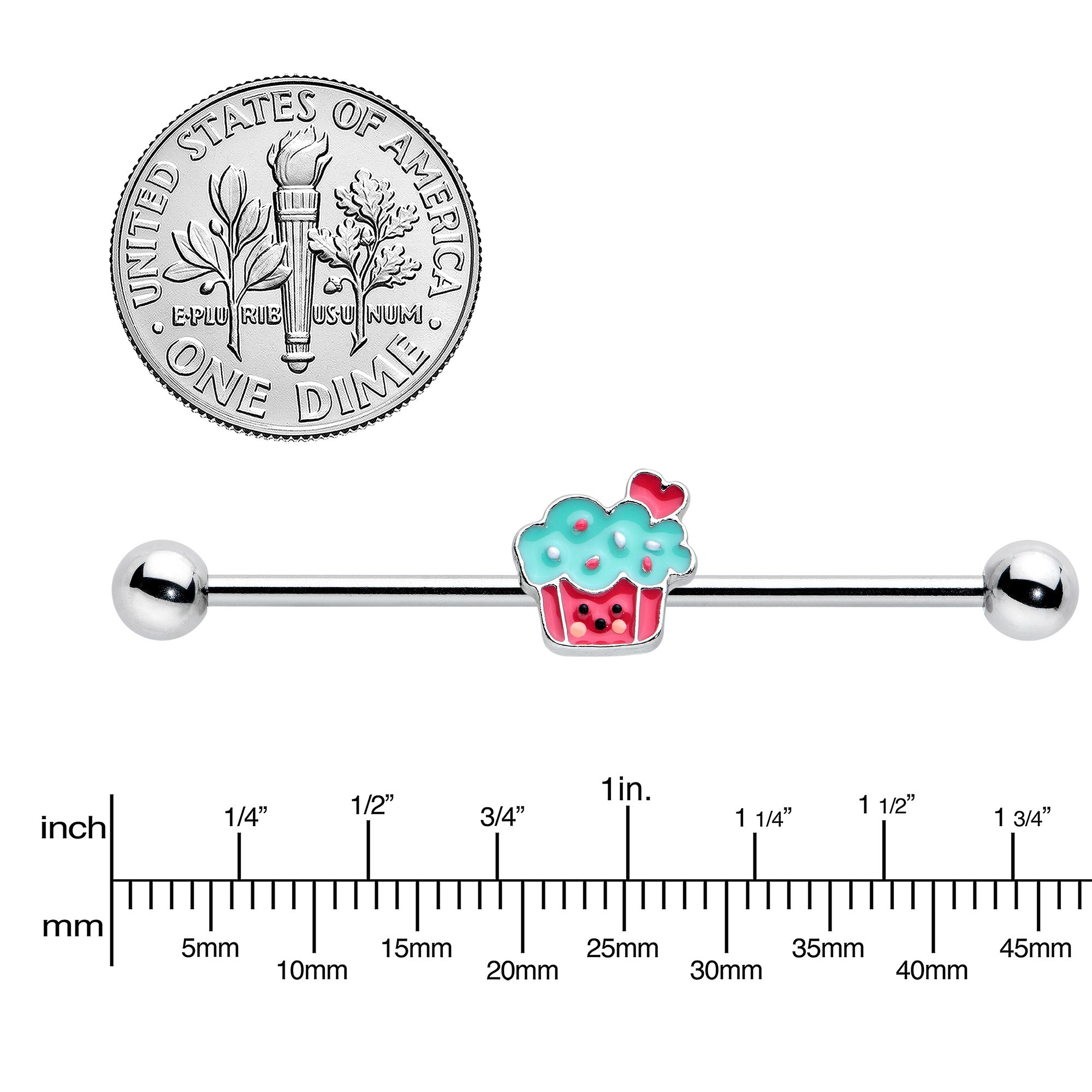 BodyCandy 14G Sweet Happy Cupcake Industrial Barbell 38mm — lifestyle context