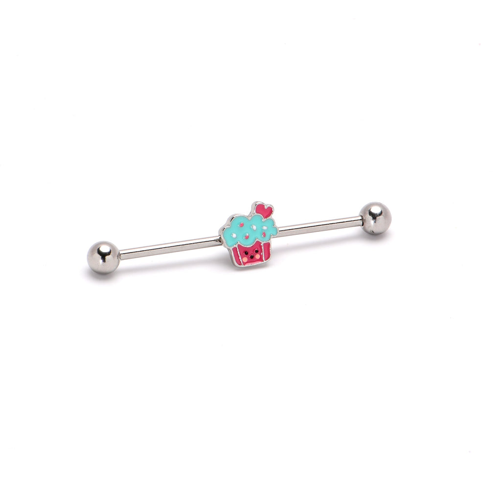 BodyCandy 14G Sweet Happy Cupcake Industrial Barbell 38mm — side view