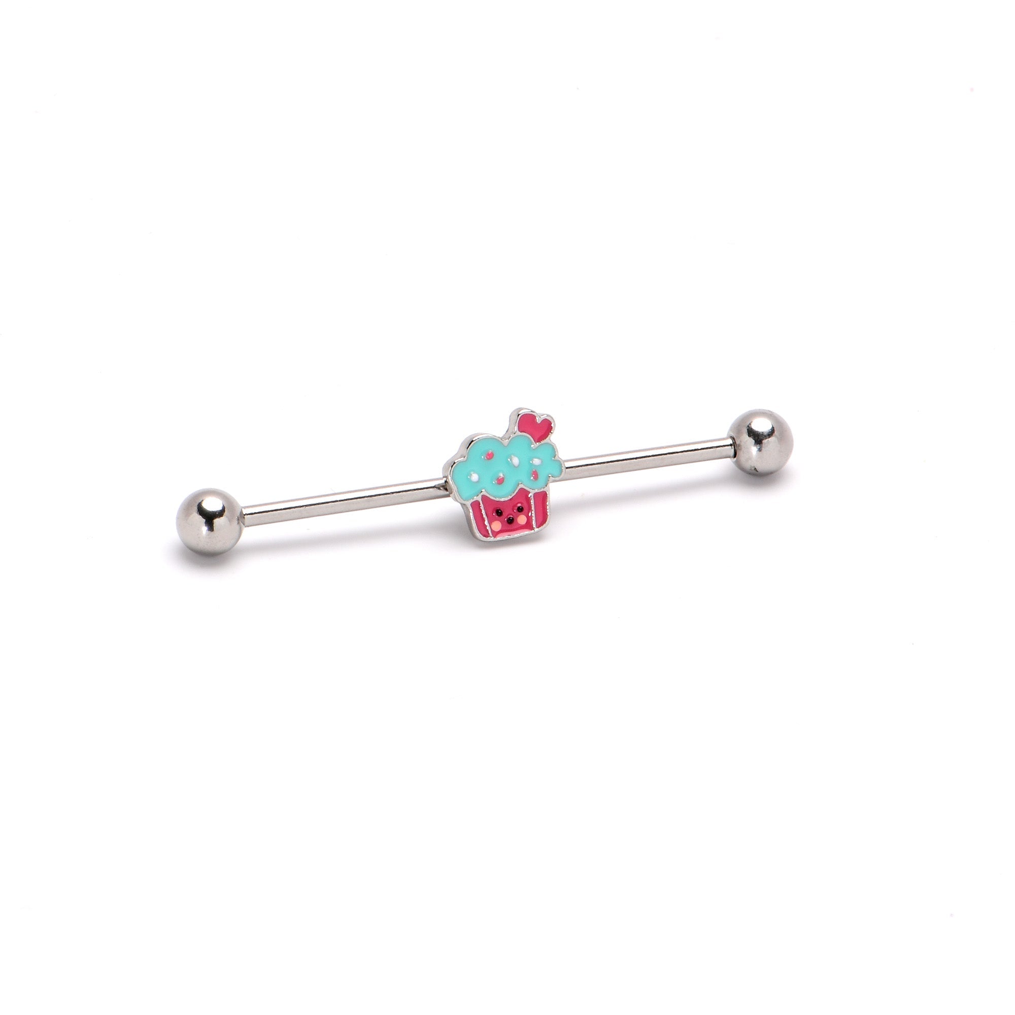 BodyCandy 14G Sweet Happy Cupcake Industrial Barbell 38mm — side view