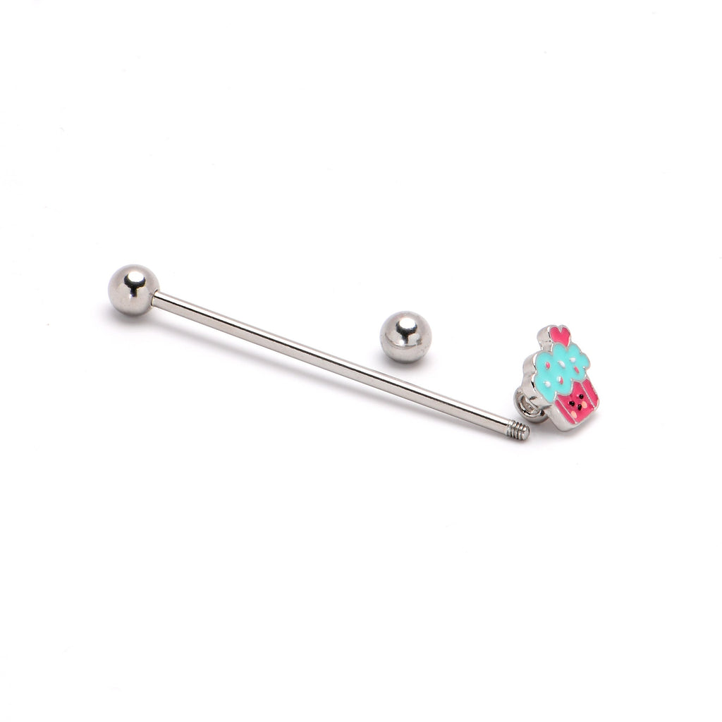 BodyCandy 14G Sweet Happy Cupcake Industrial Barbell 38mm — back view