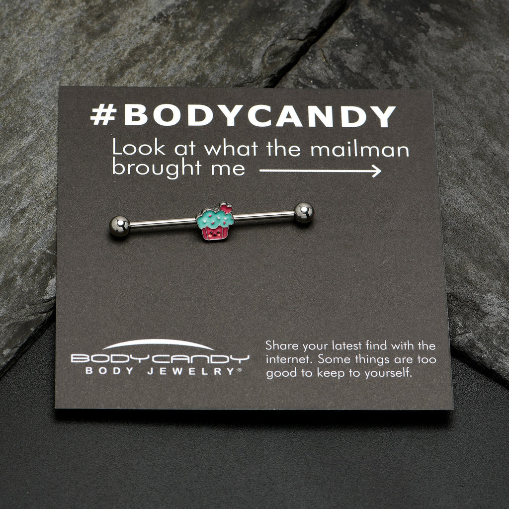 BodyCandy 14G Sweet Happy Cupcake Industrial Barbell 38mm — size reference