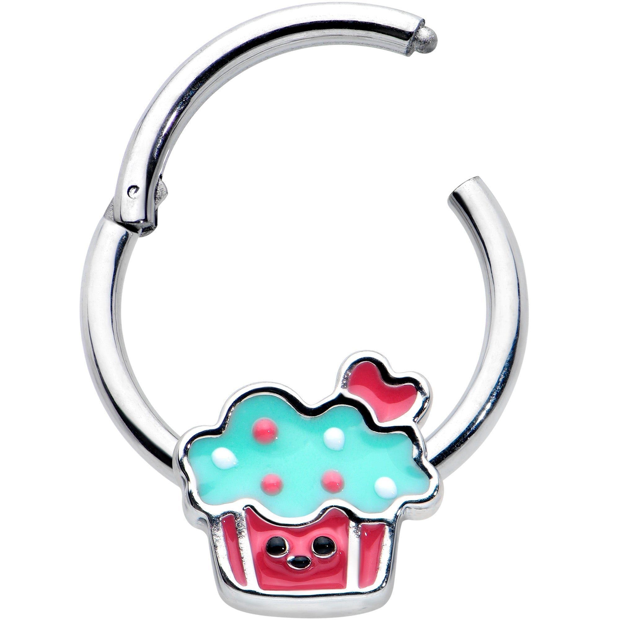 BodyCandy 16G 3/8 Sweet Happy Cupcake Hinged Segment Ring — detail close-up