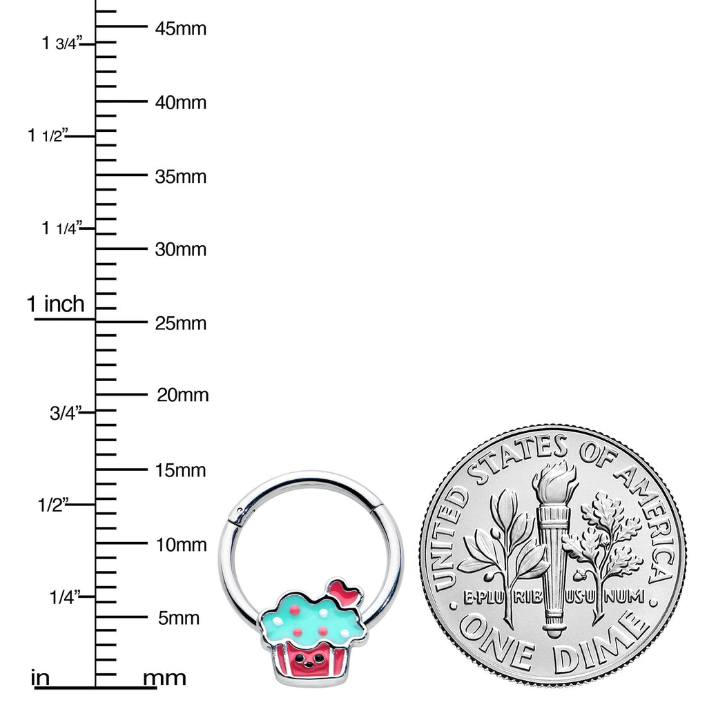 BodyCandy 16G 3/8 Sweet Happy Cupcake Hinged Segment Ring — lifestyle context