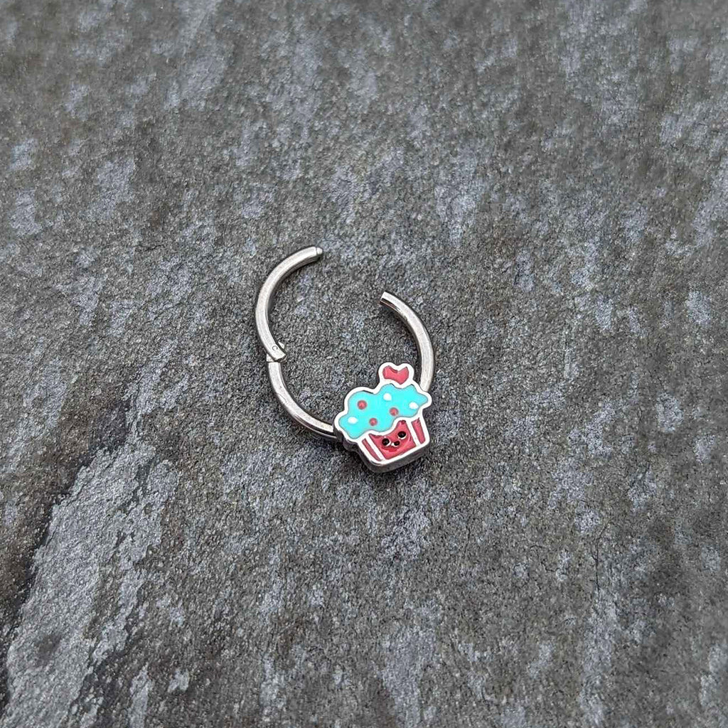 BodyCandy 16G 3/8 Sweet Happy Cupcake Hinged Segment Ring — back view