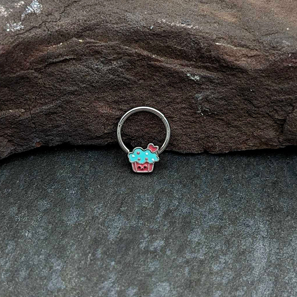 BodyCandy 16G 3/8 Sweet Happy Cupcake Hinged Segment Ring — alternative angle