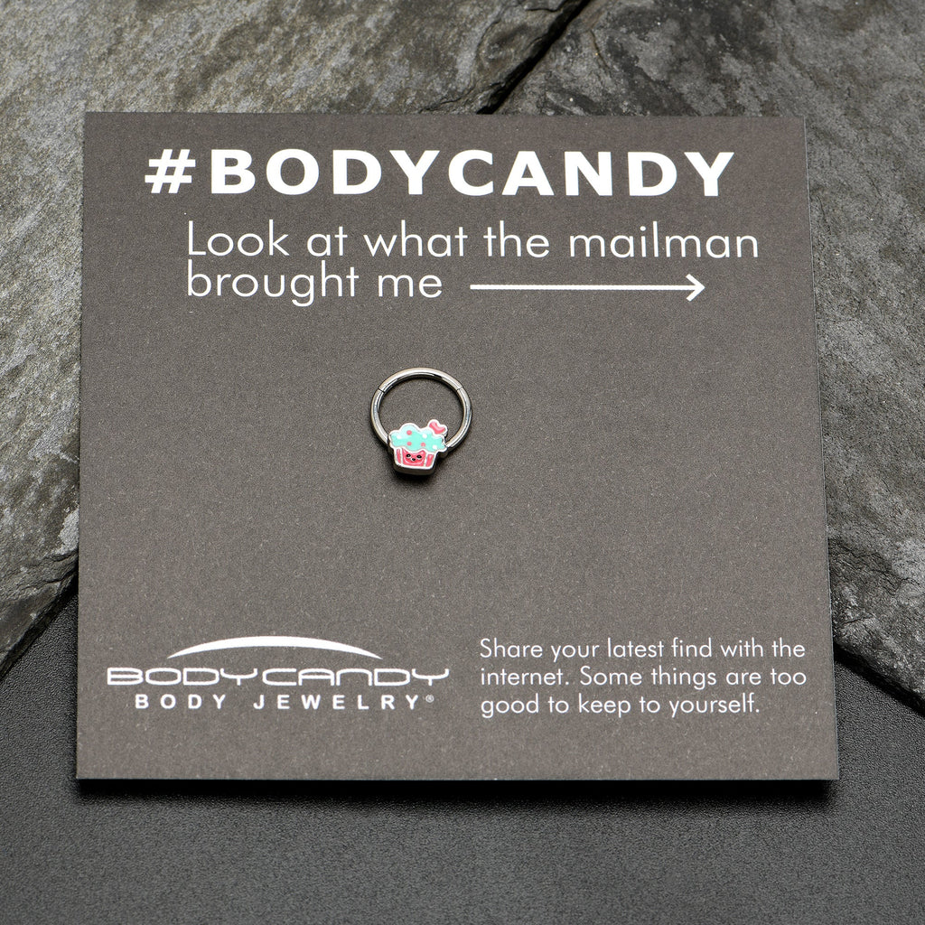BodyCandy 16G 3/8 Sweet Happy Cupcake Hinged Segment Ring — size reference
