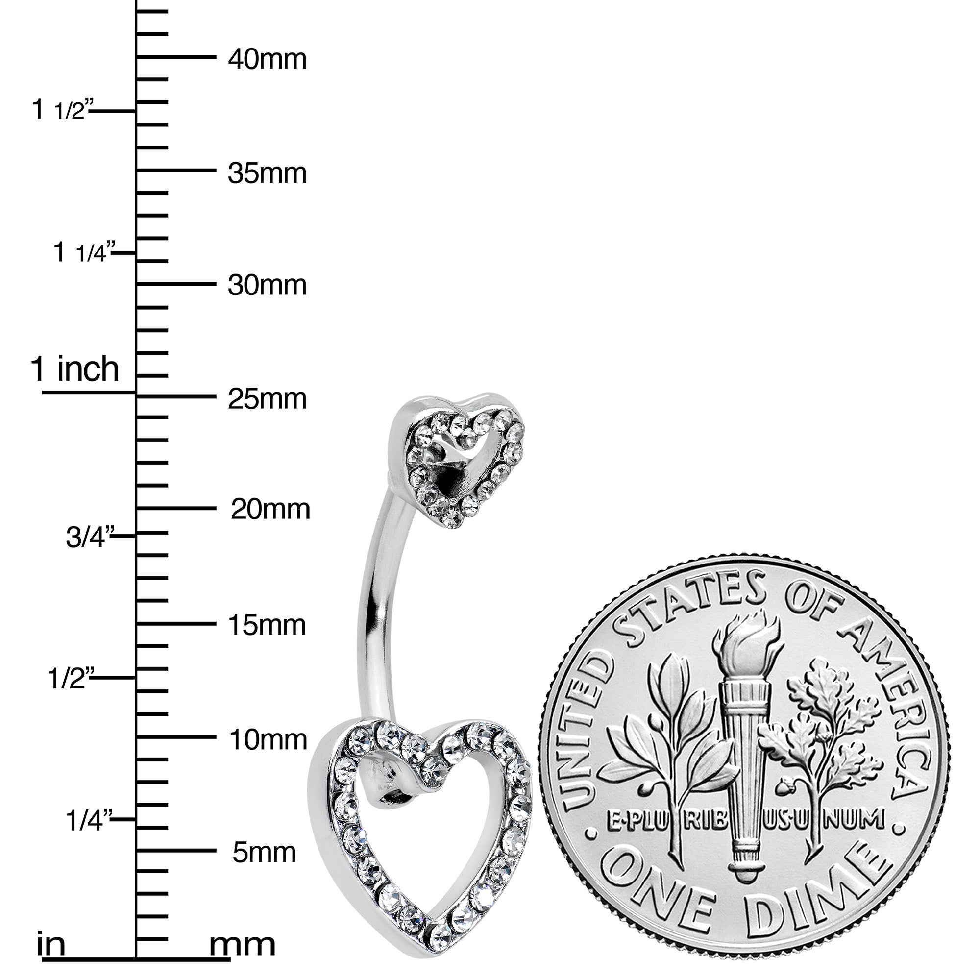 BodyCandy Clear Gem Open Heart Valentine Double Mount Belly Ring — side view