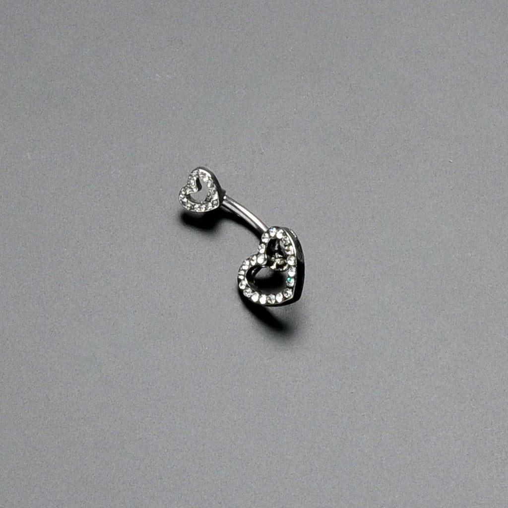 BodyCandy Clear Gem Open Heart Valentine Double Mount Belly Ring — back view