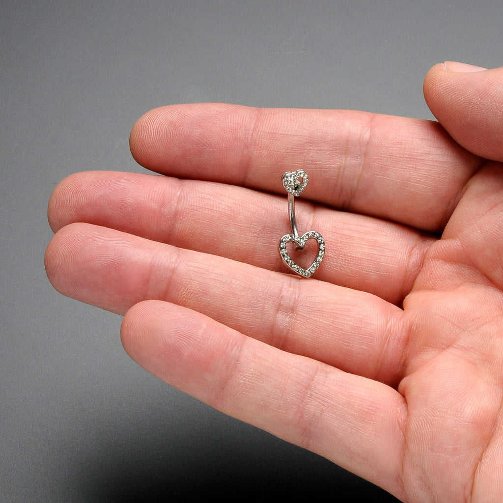 BodyCandy Clear Gem Open Heart Valentine Double Mount Belly Ring — size reference