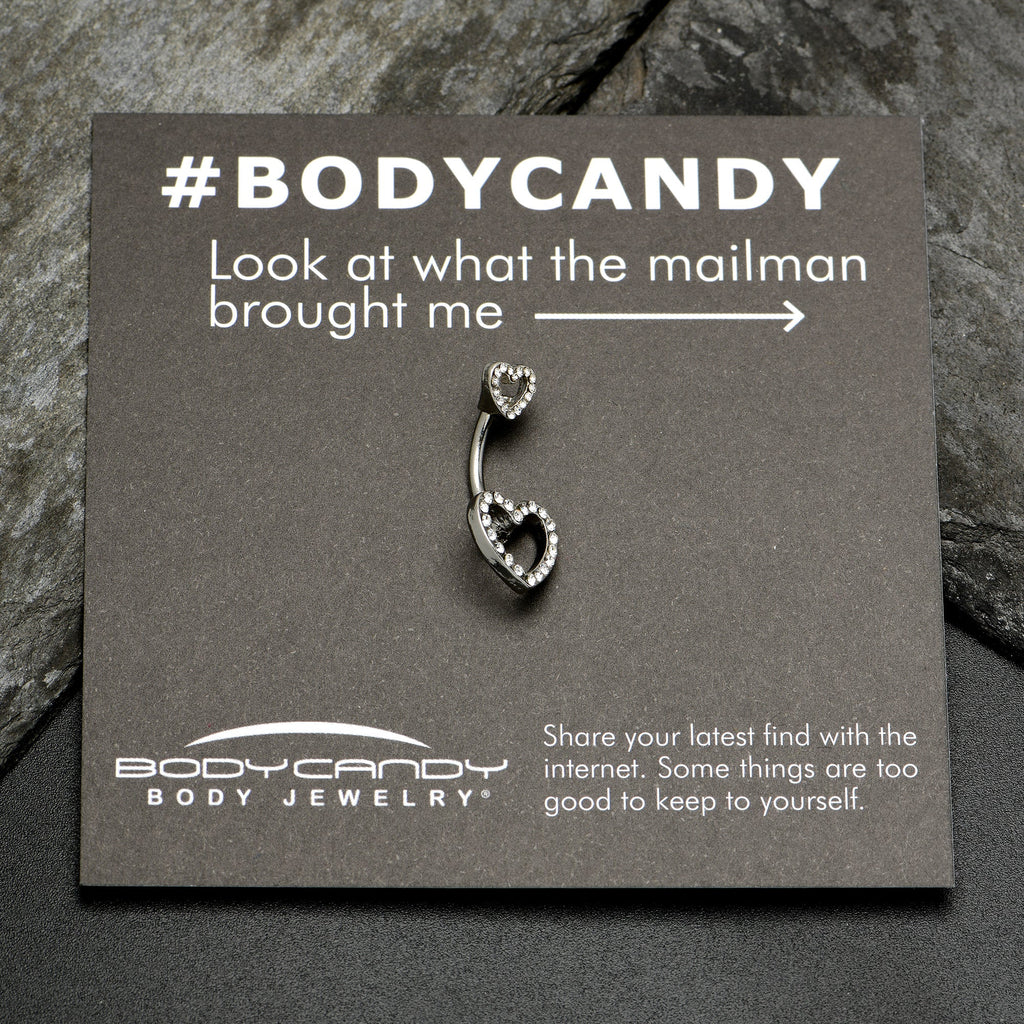 BodyCandy Clear Gem Open Heart Valentine Double Mount Belly Ring — color detail