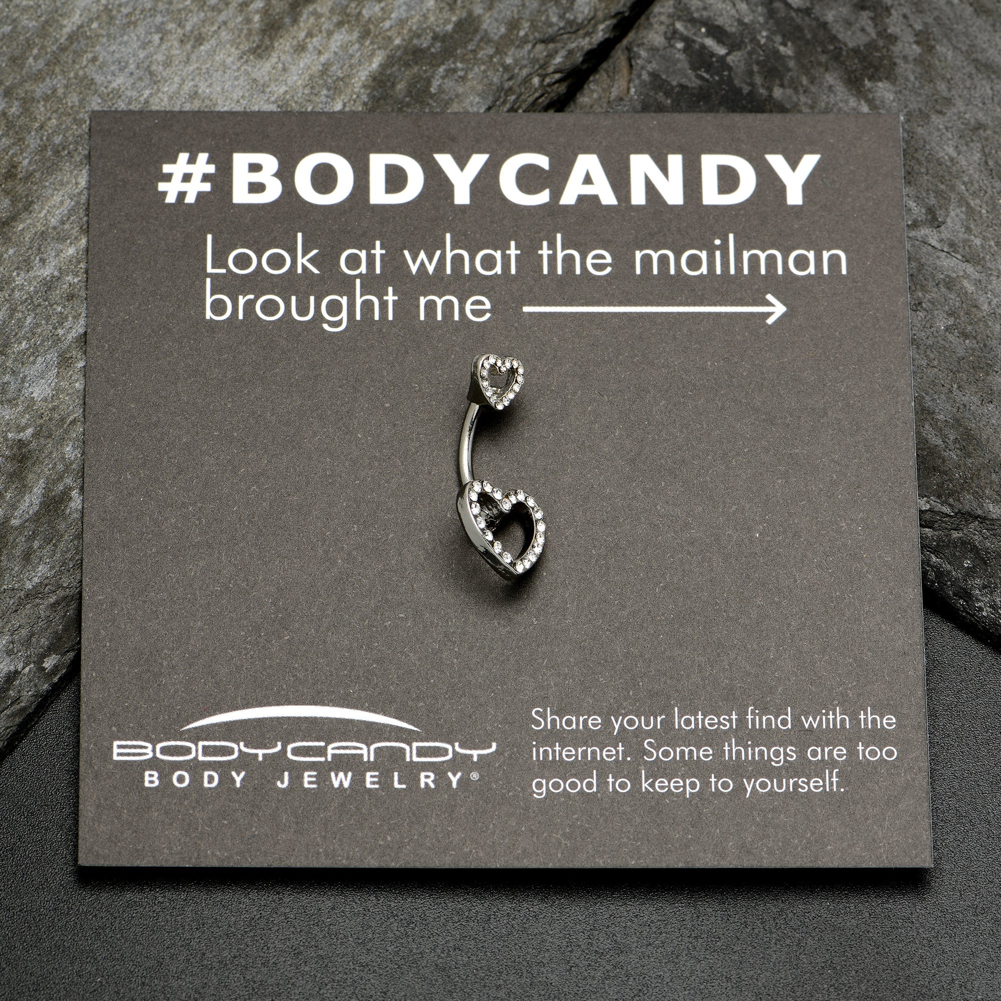 BodyCandy Clear Gem Open Heart Valentine Double Mount Belly Ring — color detail