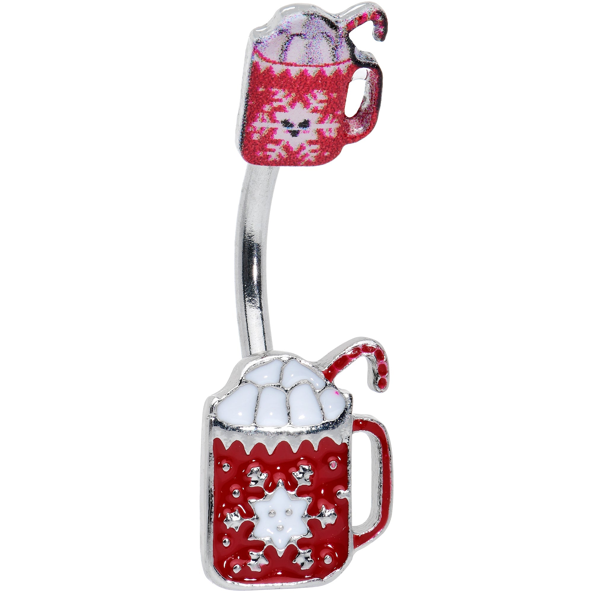 BodyCandy Sweet Red Hot Cocoa Marshmallow Holiday Double Mount Belly Ring — main product shot