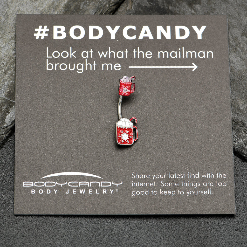 BodyCandy Sweet Red Hot Cocoa Marshmallow Holiday Double Mount Belly Ring — side view