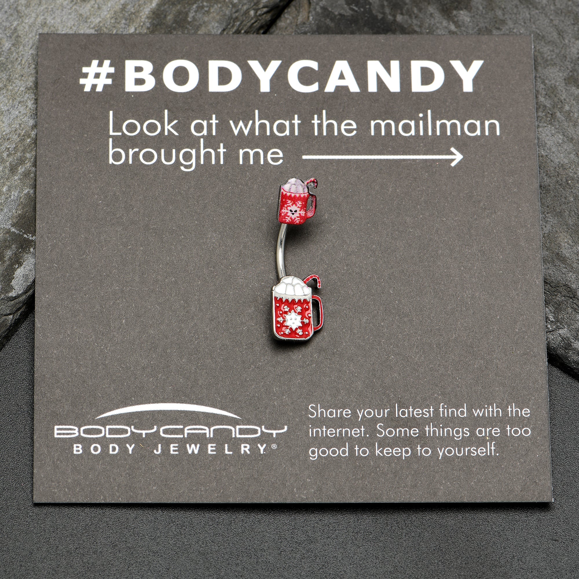 BodyCandy Sweet Red Hot Cocoa Marshmallow Holiday Double Mount Belly Ring — side view