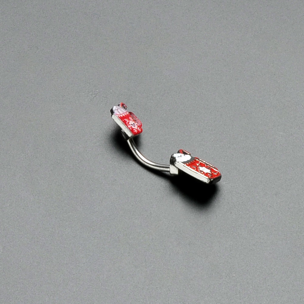 BodyCandy Sweet Red Hot Cocoa Marshmallow Holiday Double Mount Belly Ring — in-use photo