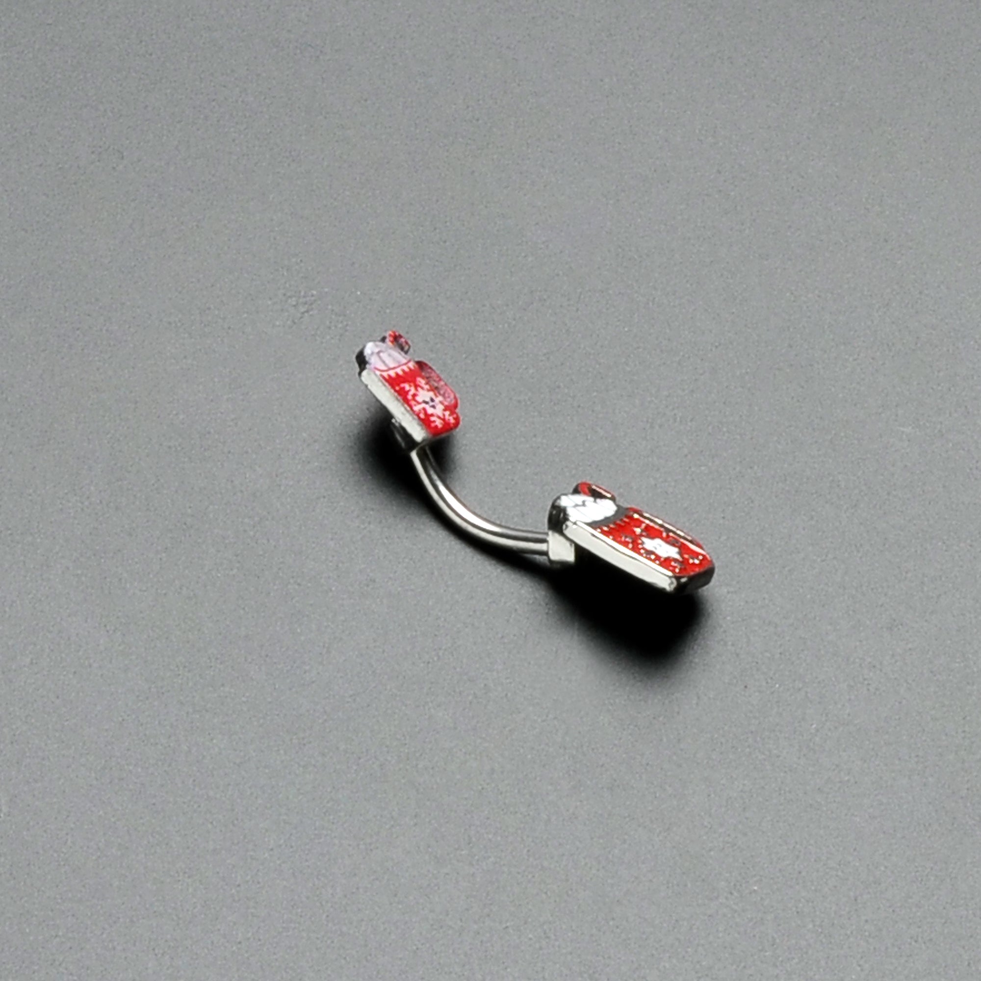 BodyCandy Sweet Red Hot Cocoa Marshmallow Holiday Double Mount Belly Ring — in-use photo