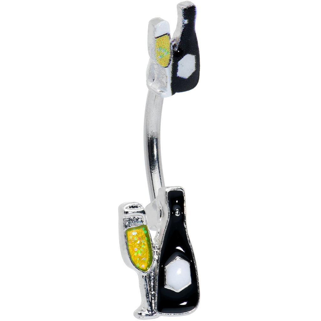 BodyCandy Champagne Bottle Flute Yellow Holiday Double Mount Belly Ring — main product shot