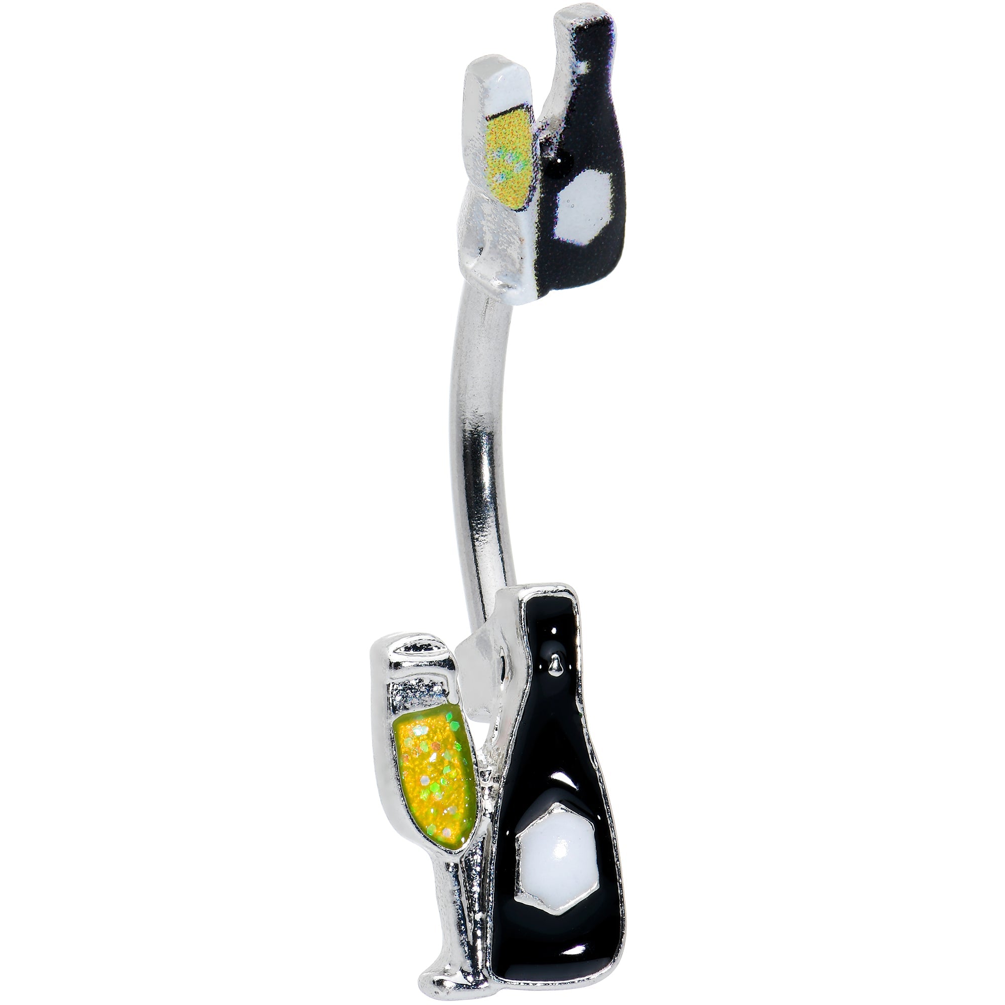 BodyCandy Champagne Bottle Flute Yellow Holiday Double Mount Belly Ring — main product shot