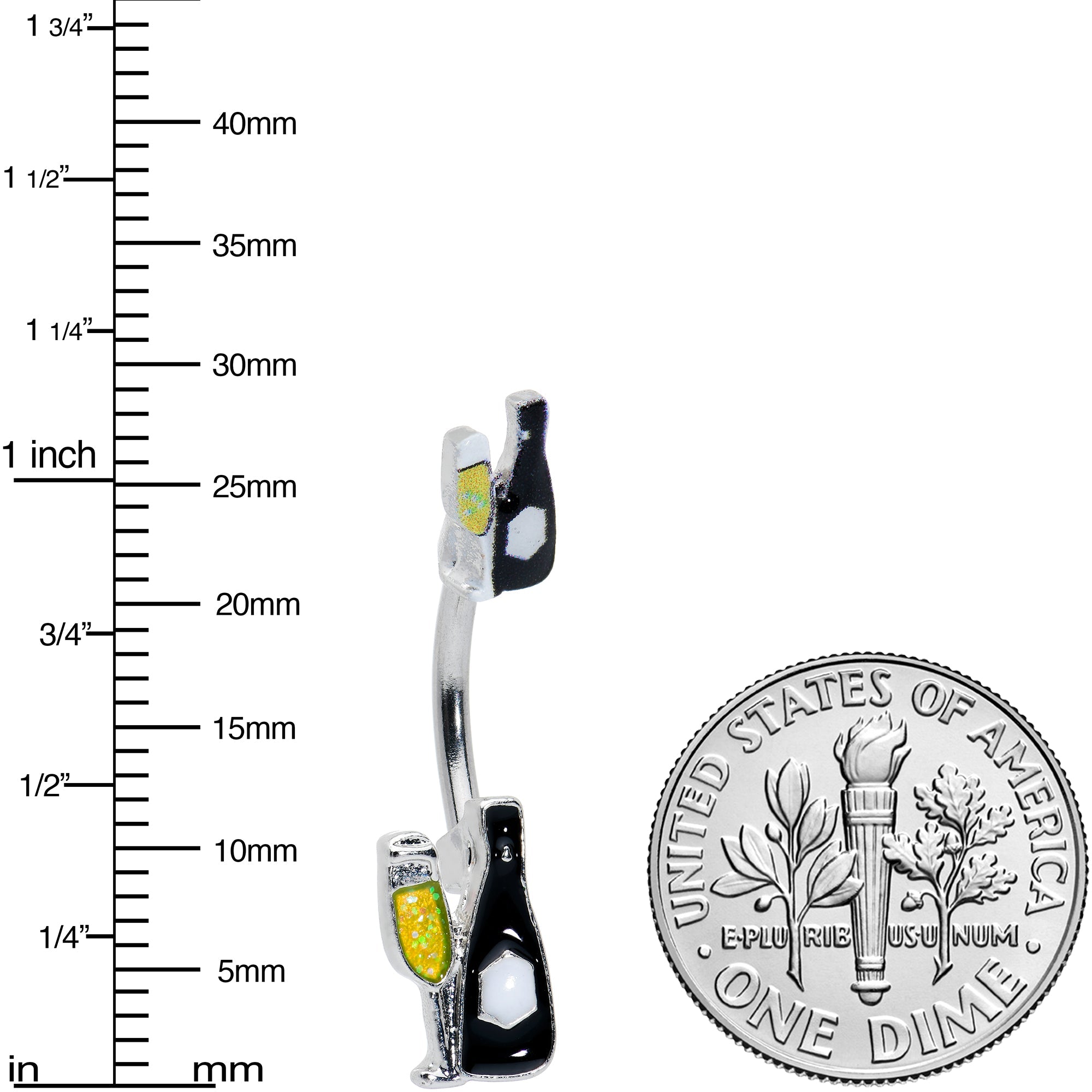 BodyCandy Champagne Bottle Flute Yellow Holiday Double Mount Belly Ring — lifestyle context