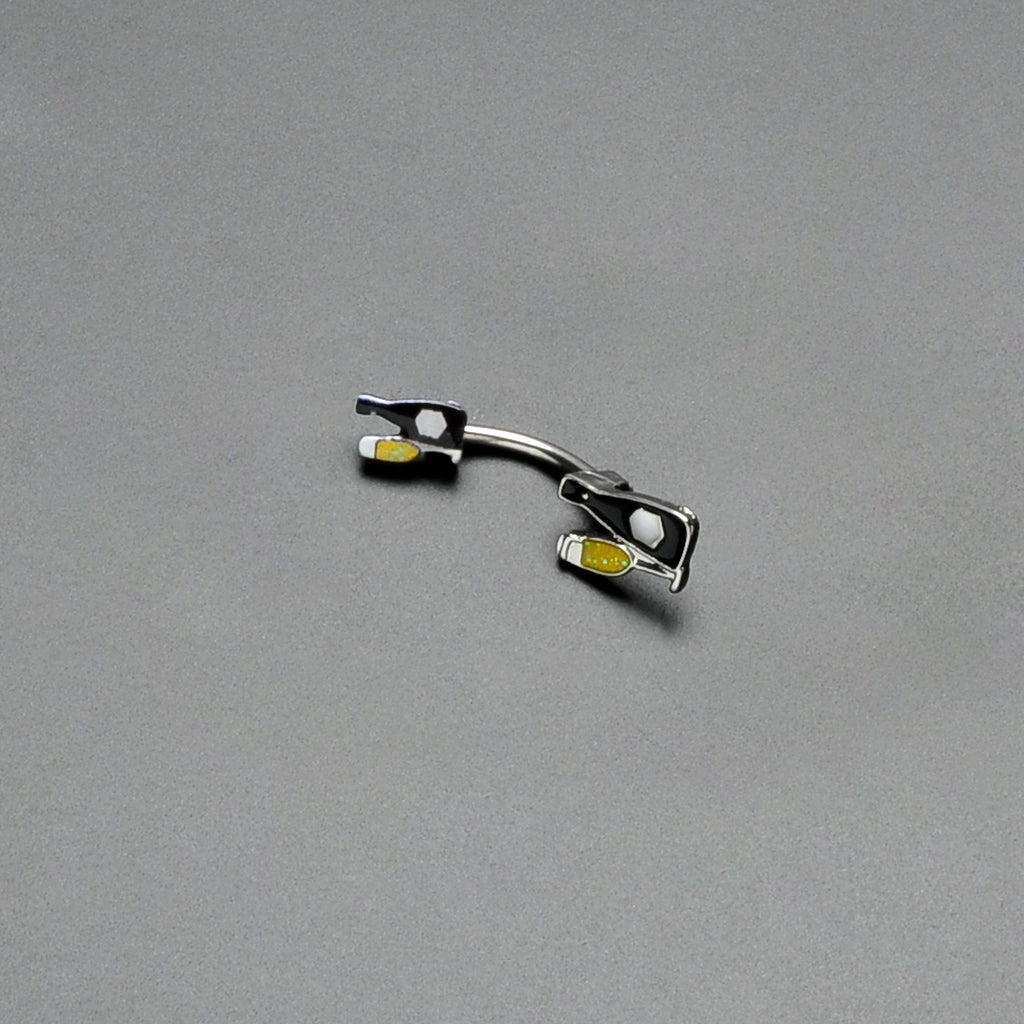BodyCandy Champagne Bottle Flute Yellow Holiday Double Mount Belly Ring — back view