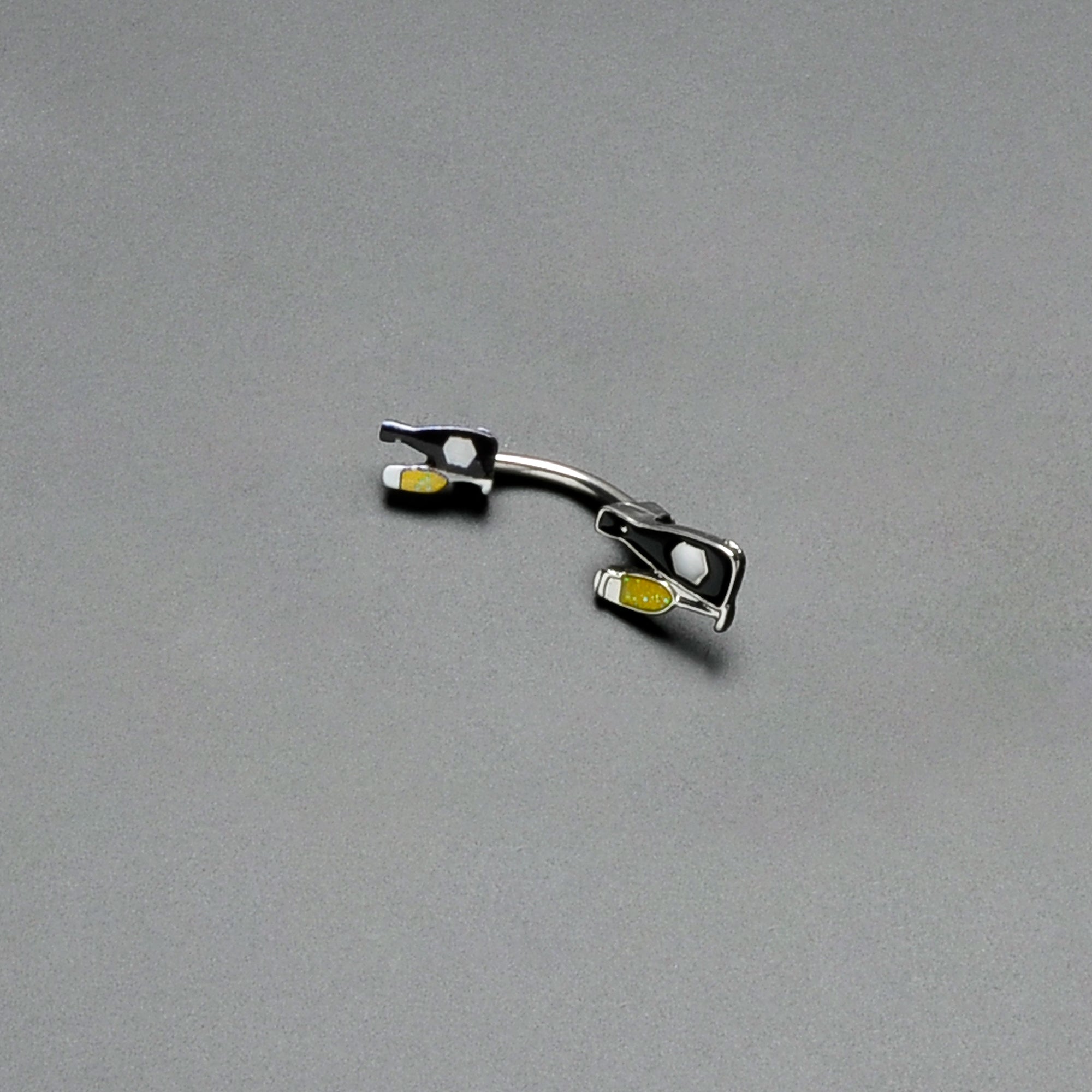 BodyCandy Champagne Bottle Flute Yellow Holiday Double Mount Belly Ring — back view