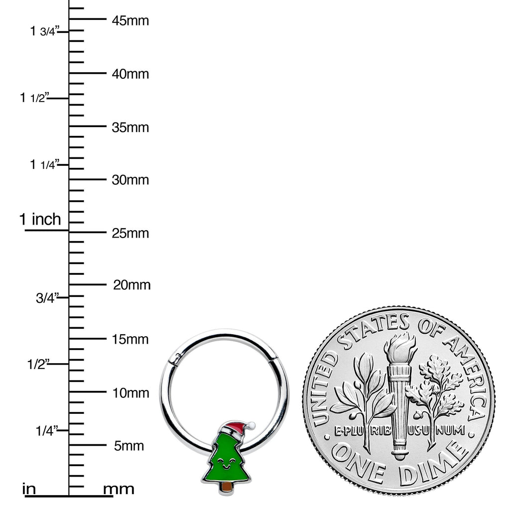 BodyCandy 16G 3/8 Happy Christmas Tree Holiday Hat Hinged Segment Ring — lifestyle context