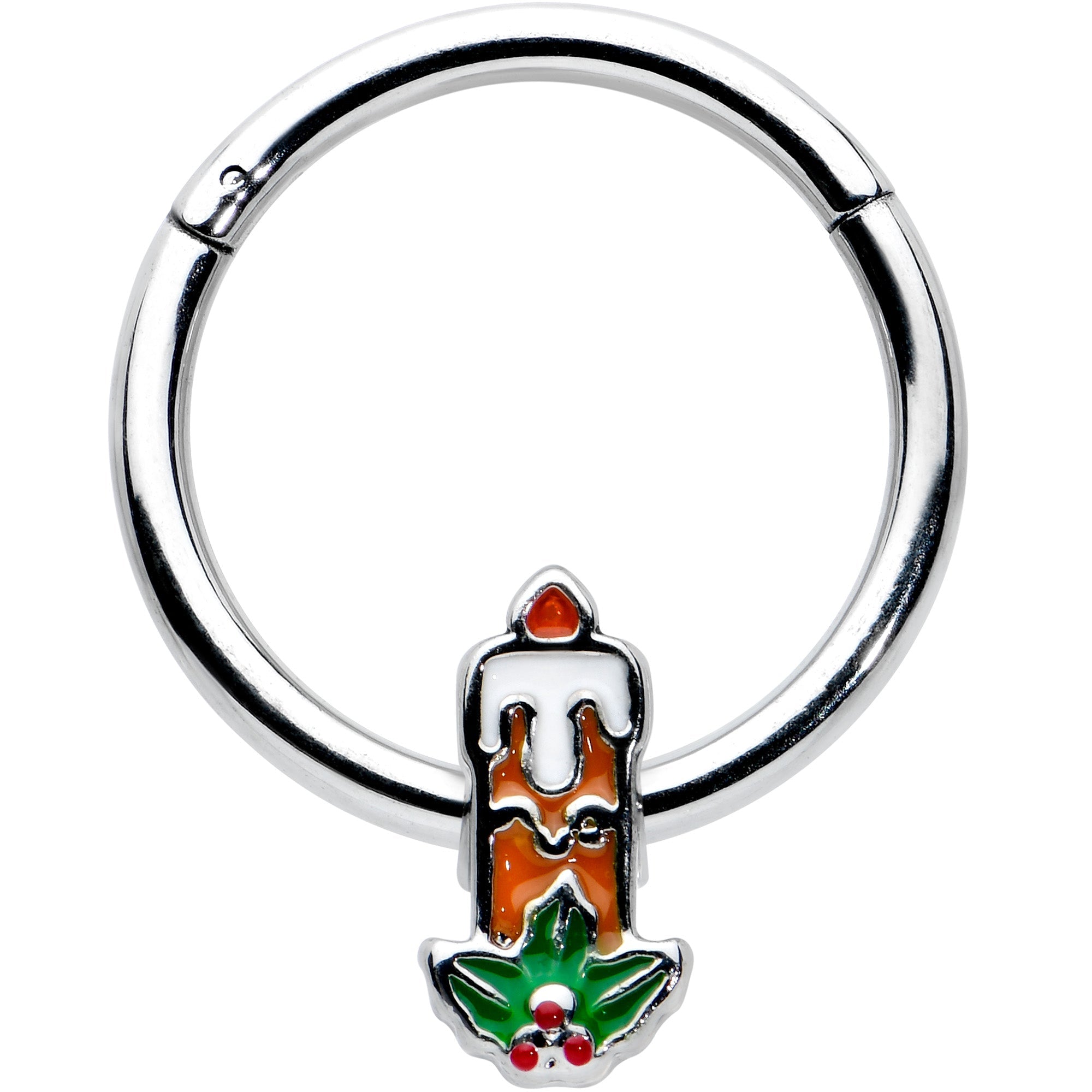 BodyCandy 16G 3/8 Sweet Holiday Candle Christmas Hinged Segment Ring — main product shot