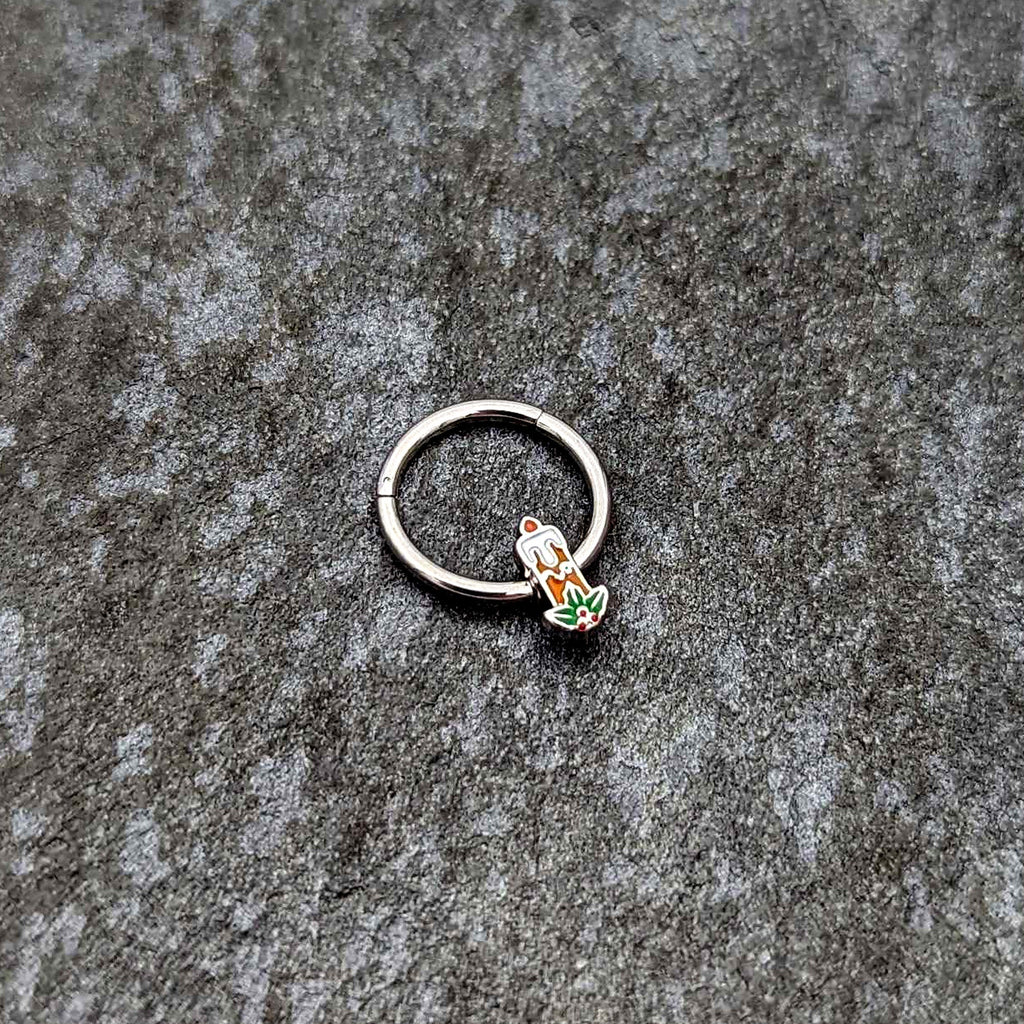 BodyCandy 16G 3/8 Sweet Holiday Candle Christmas Hinged Segment Ring — side view
